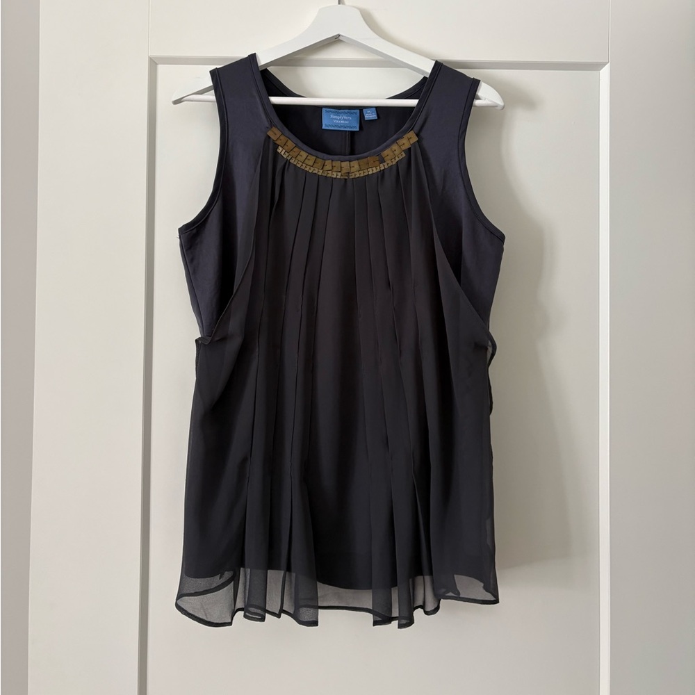 Simply Vera Vera Wang Charcoal Sleeveless Blouse with Gold Accent
